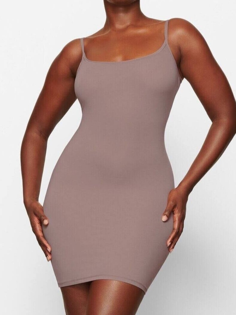 SKIMS Short Slip Dress in Umber Taupe
